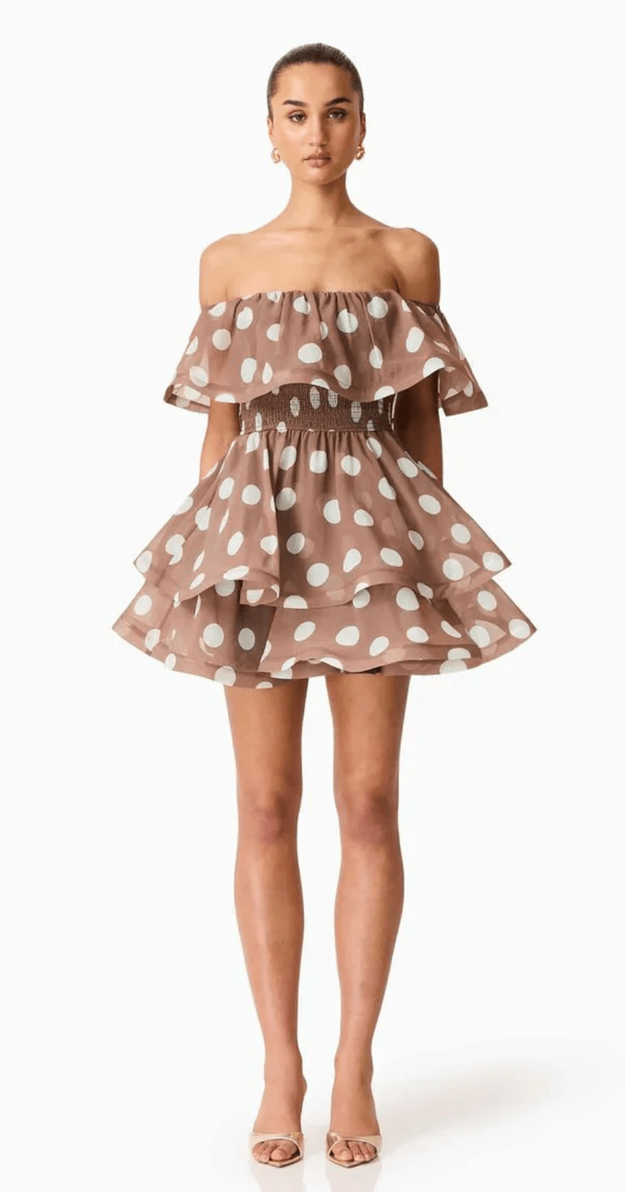 Brown/White Sola Polka Dot Mini Dress - Amor Lafayette