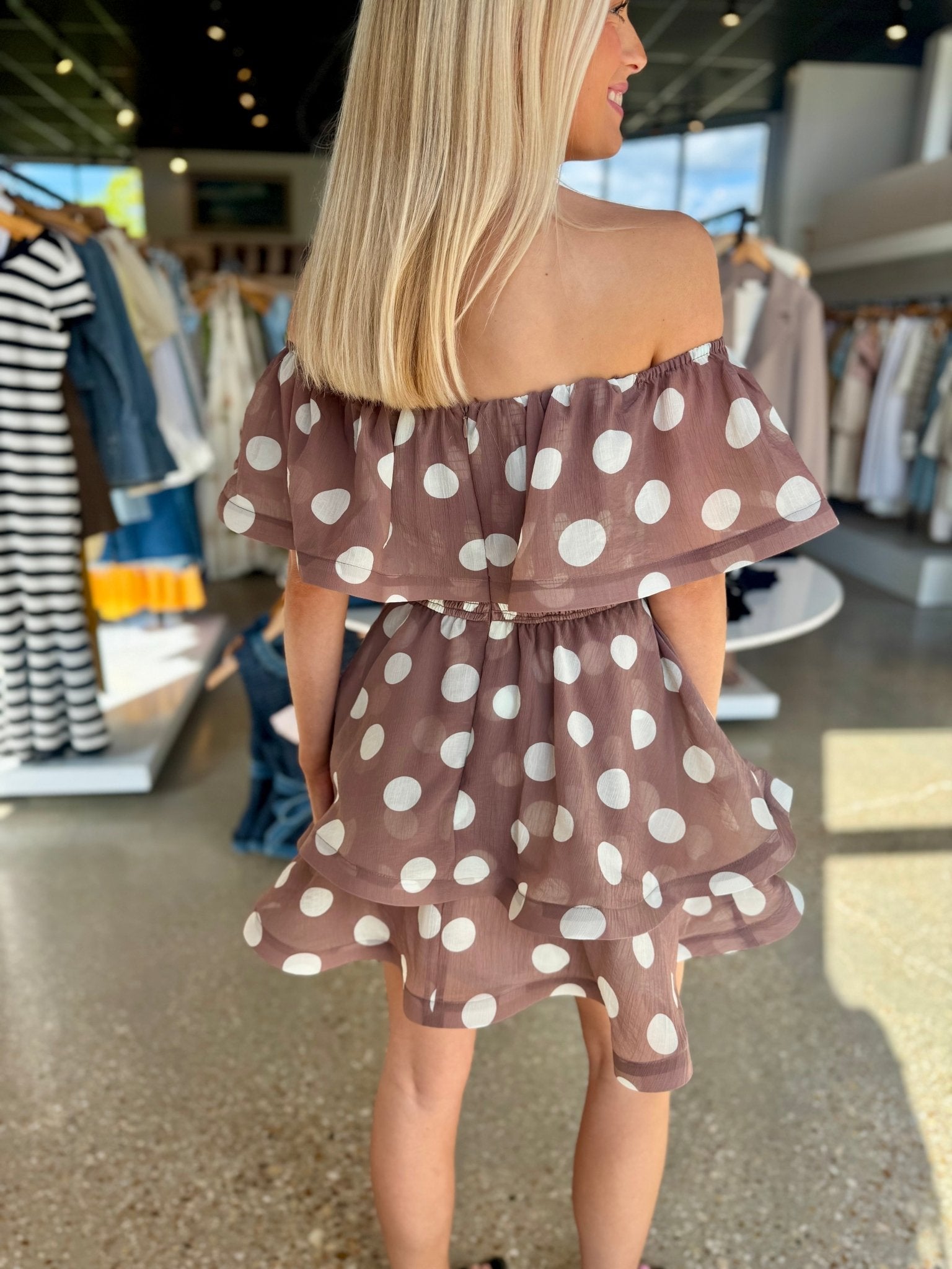 Brown/White Sola Polka Dot Mini Dress - Amor Lafayette