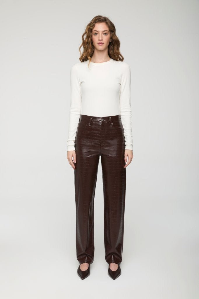 BURGUNDY CROC CASSIE SUPER HIGH RISE STRAIGHT - Amor Lafayette