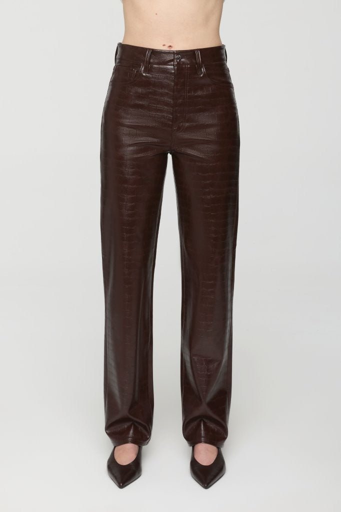 BURGUNDY CROC CASSIE SUPER HIGH RISE STRAIGHT - Amor Lafayette