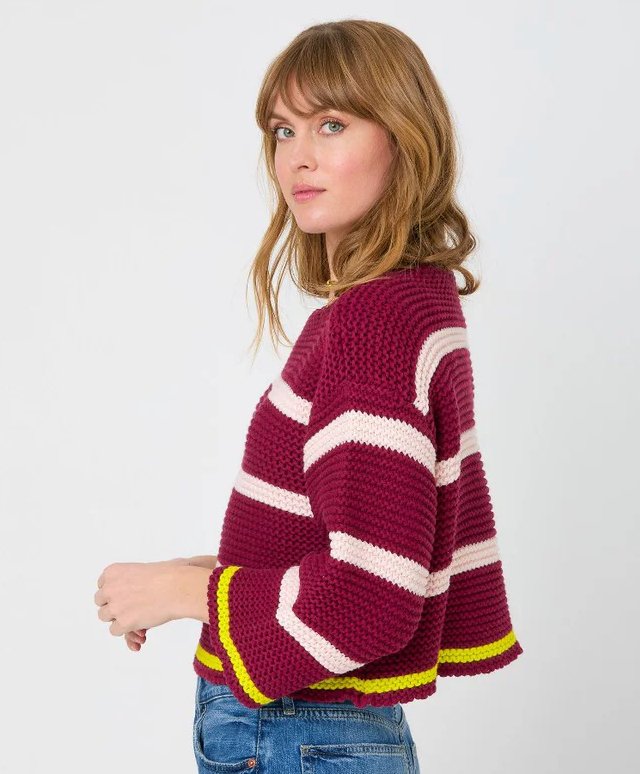 Burgundy Kaia Stripe Sweater - Amor Lafayette