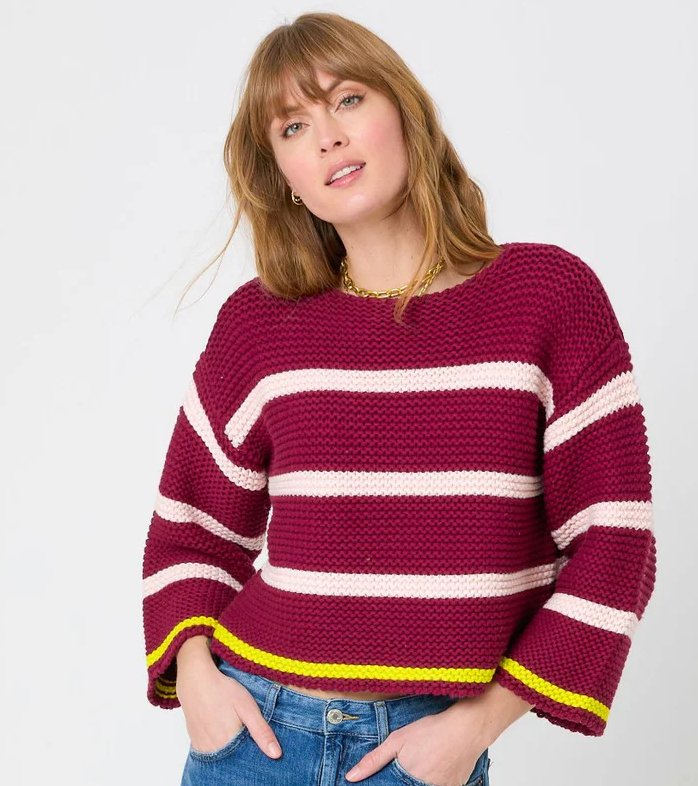 Burgundy Kaia Stripe Sweater - Amor Lafayette