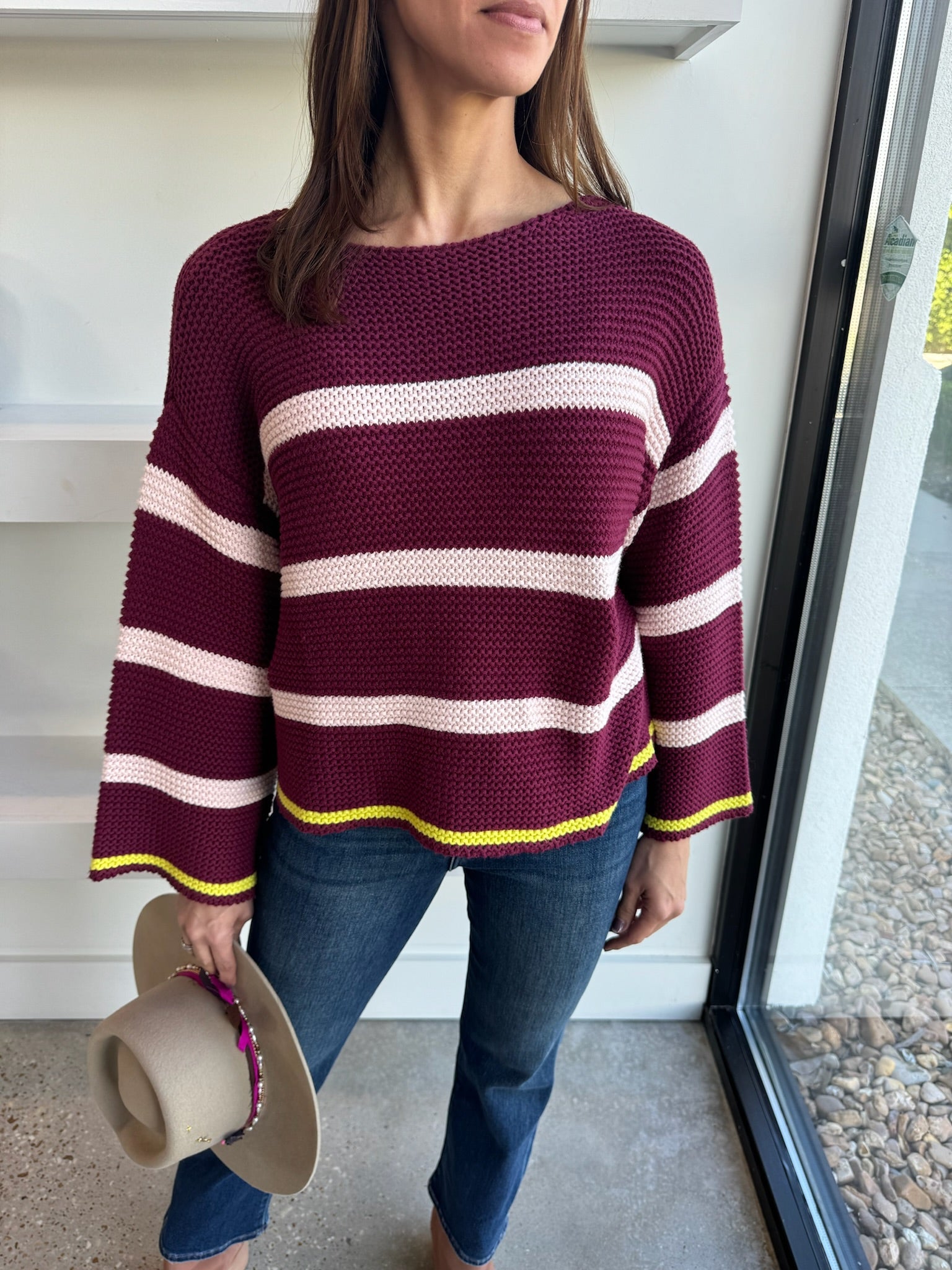 Burgundy Kaia Stripe Sweater - Amor Lafayette