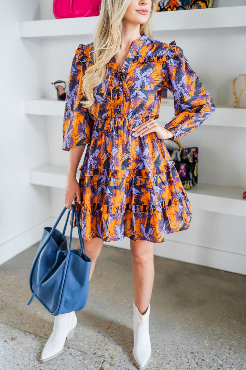 Burnt Orange/Purple Yolanda Dress - Amor Lafayette