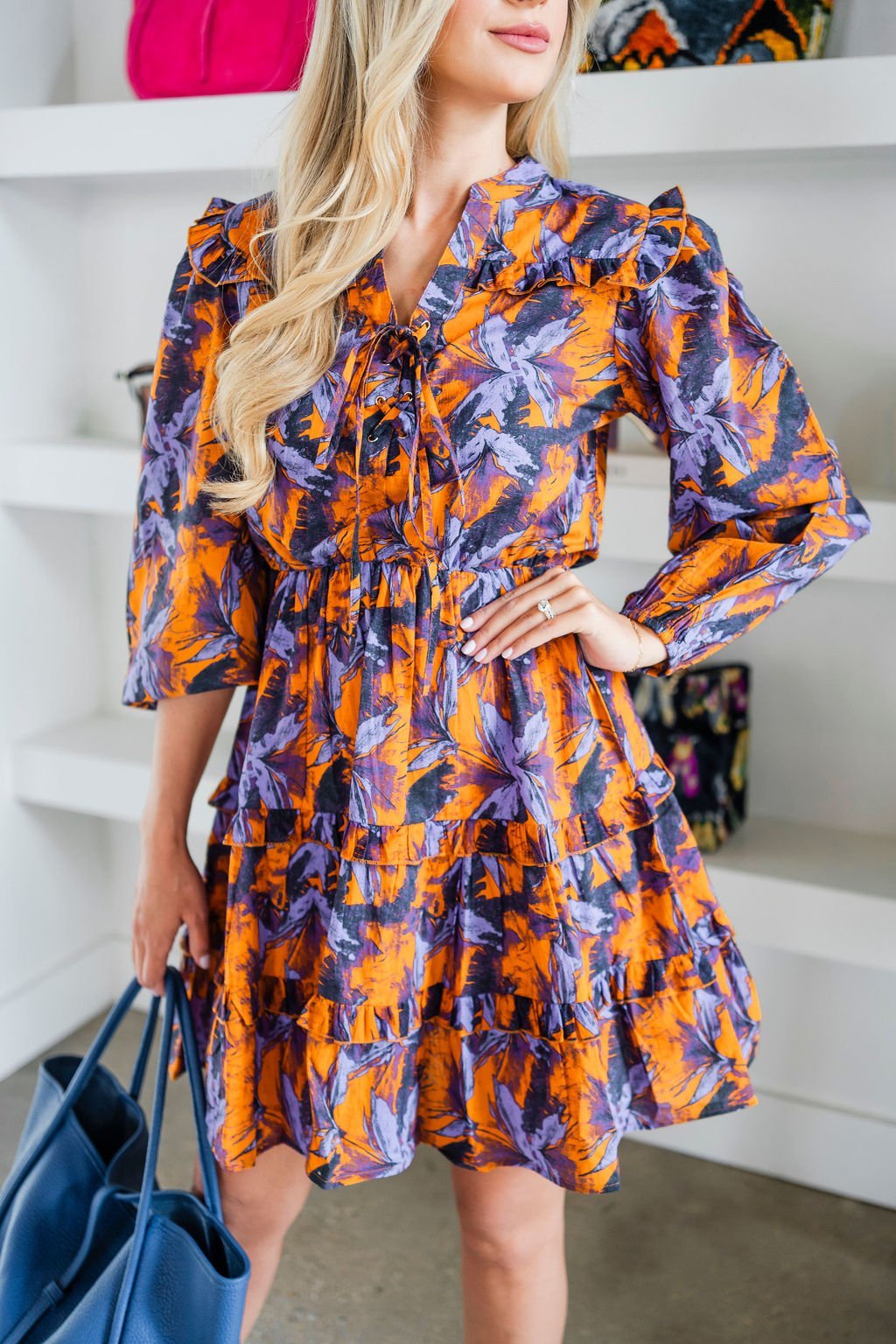 Burnt Orange/Purple Yolanda Dress - Amor Lafayette