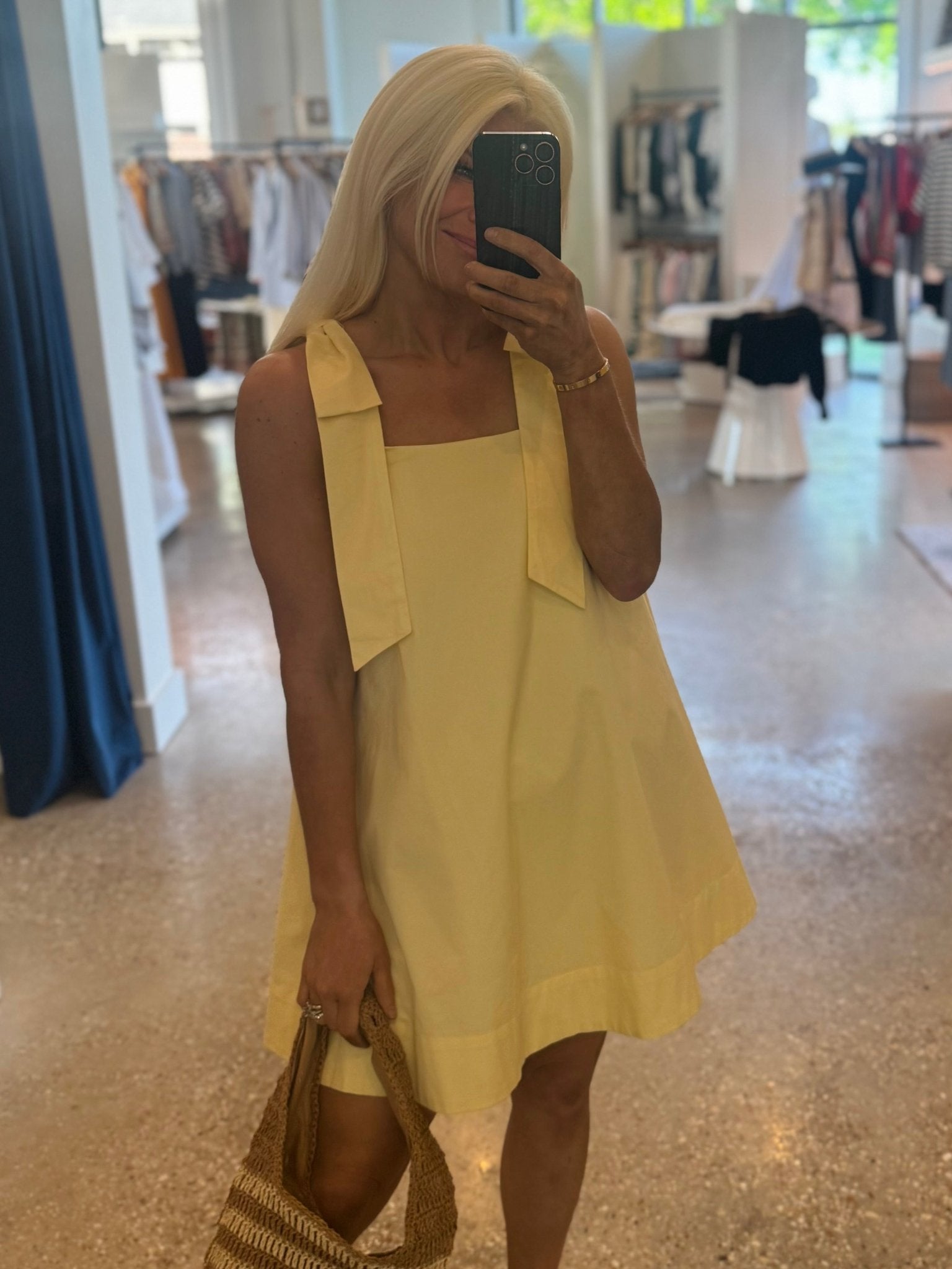 Butter Yellow Bow Sleeveless Mini Dress l Butter Yellow Bow Sleeveless Mini Dress l