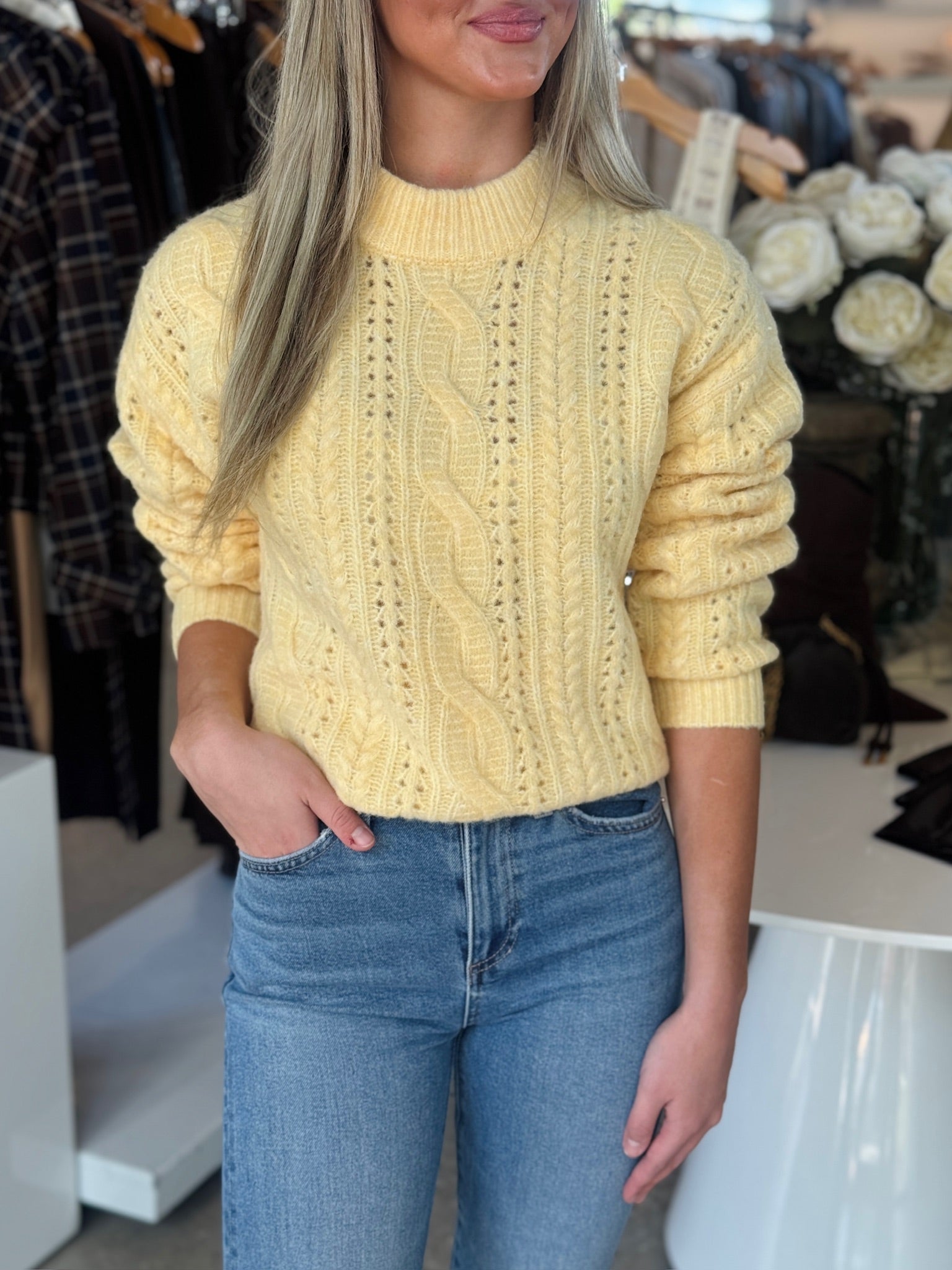 Buttercream Relaxed Cable Knit Sweater - Amor Lafayette