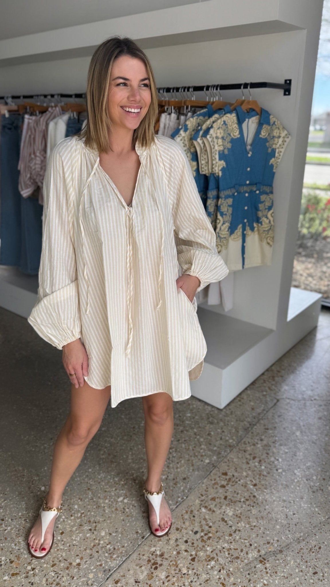 Buttercream Stripe Elio Blouson Mini Dress - Amor Lafayette