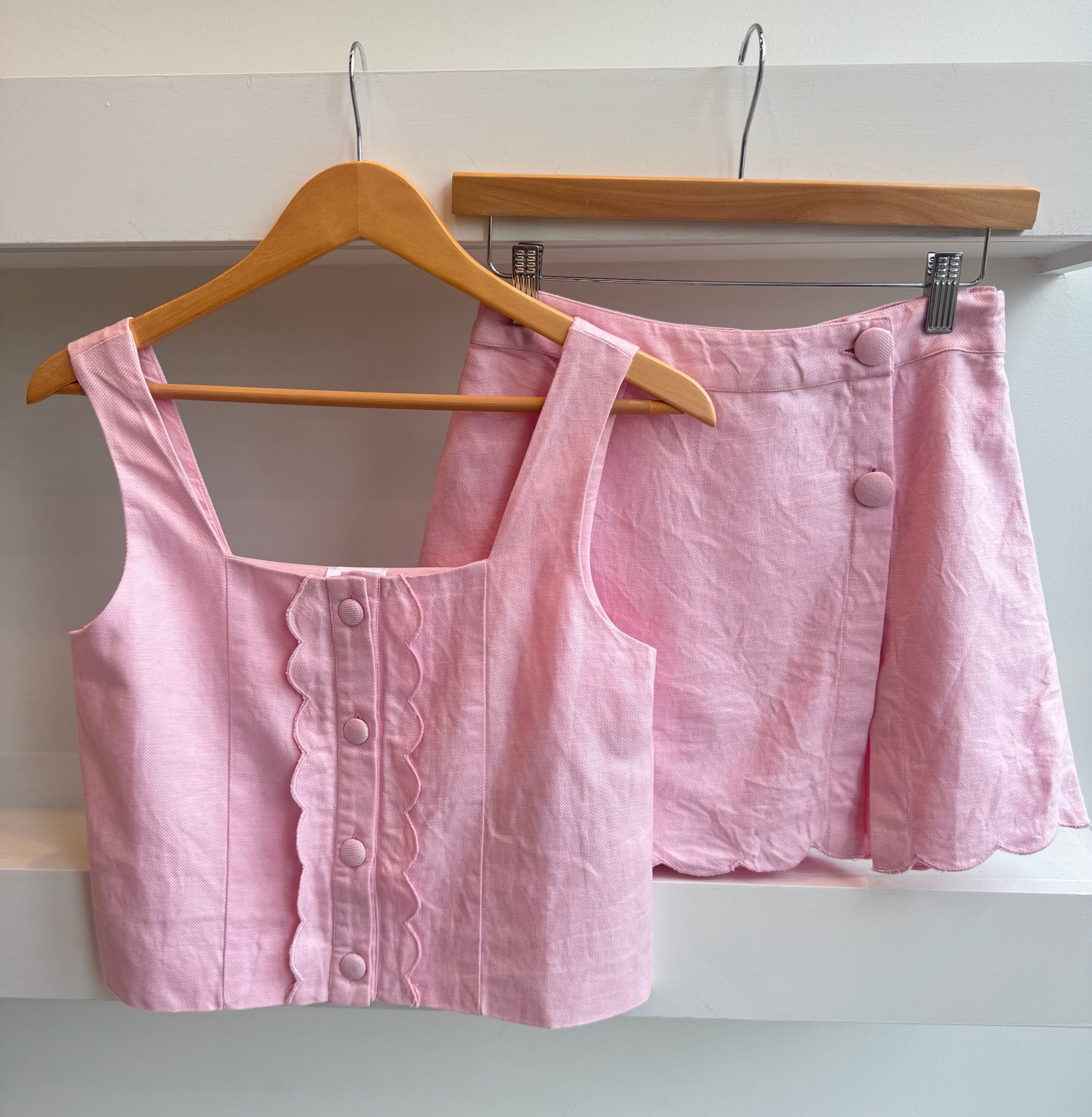 Button Up Pink Linen Skort - Amor Lafayette