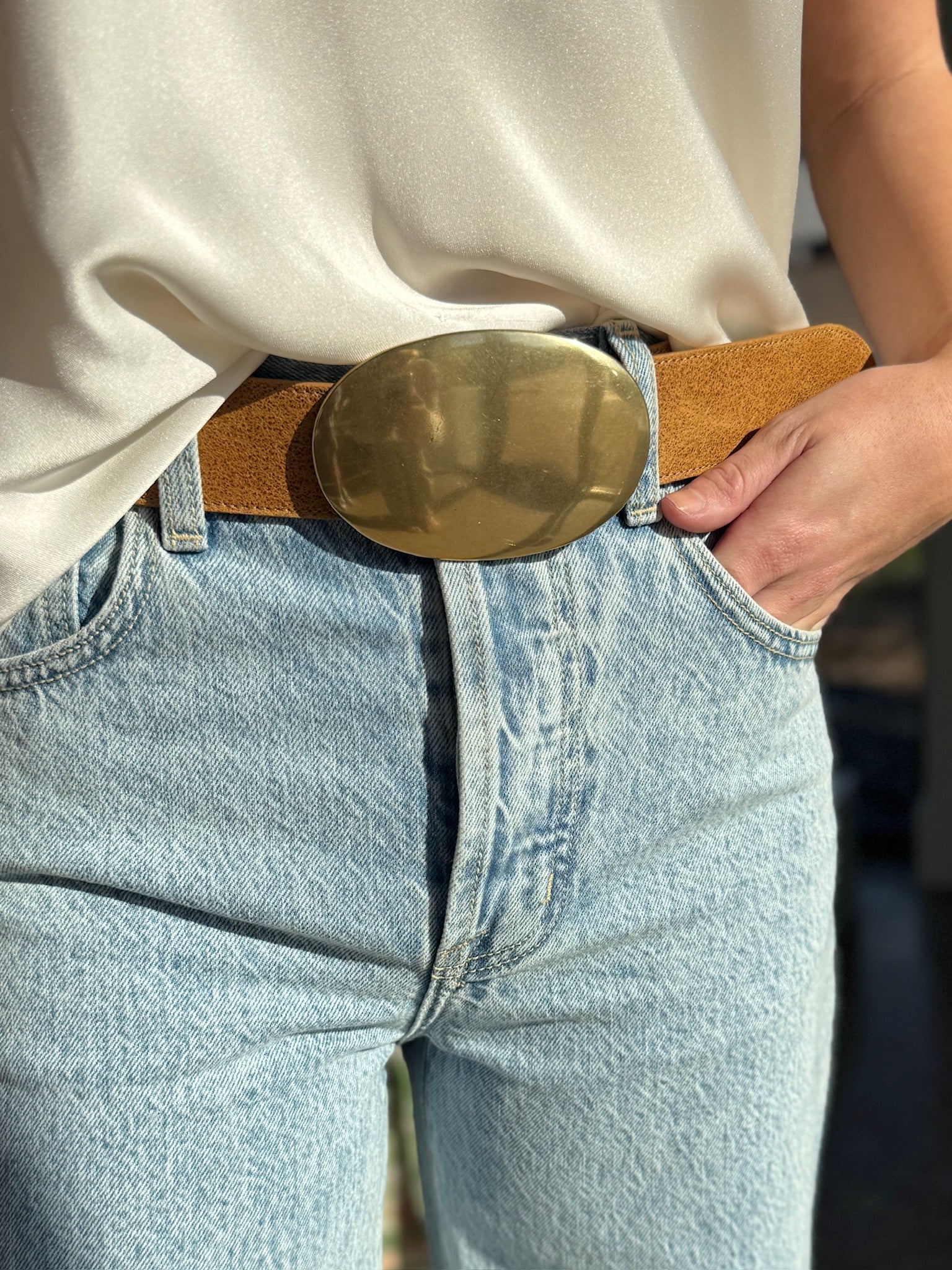 Camel Brass Myra Washed Belt - Amor Lafayette
