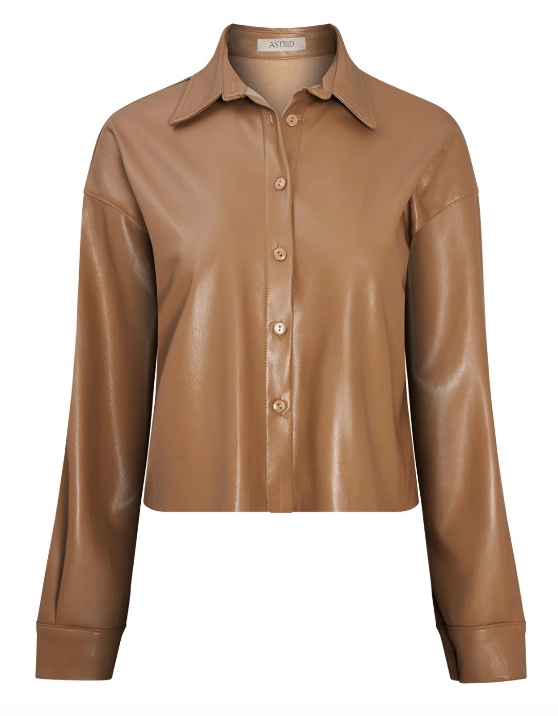 Camel Faux Leather Top - Amor Lafayette