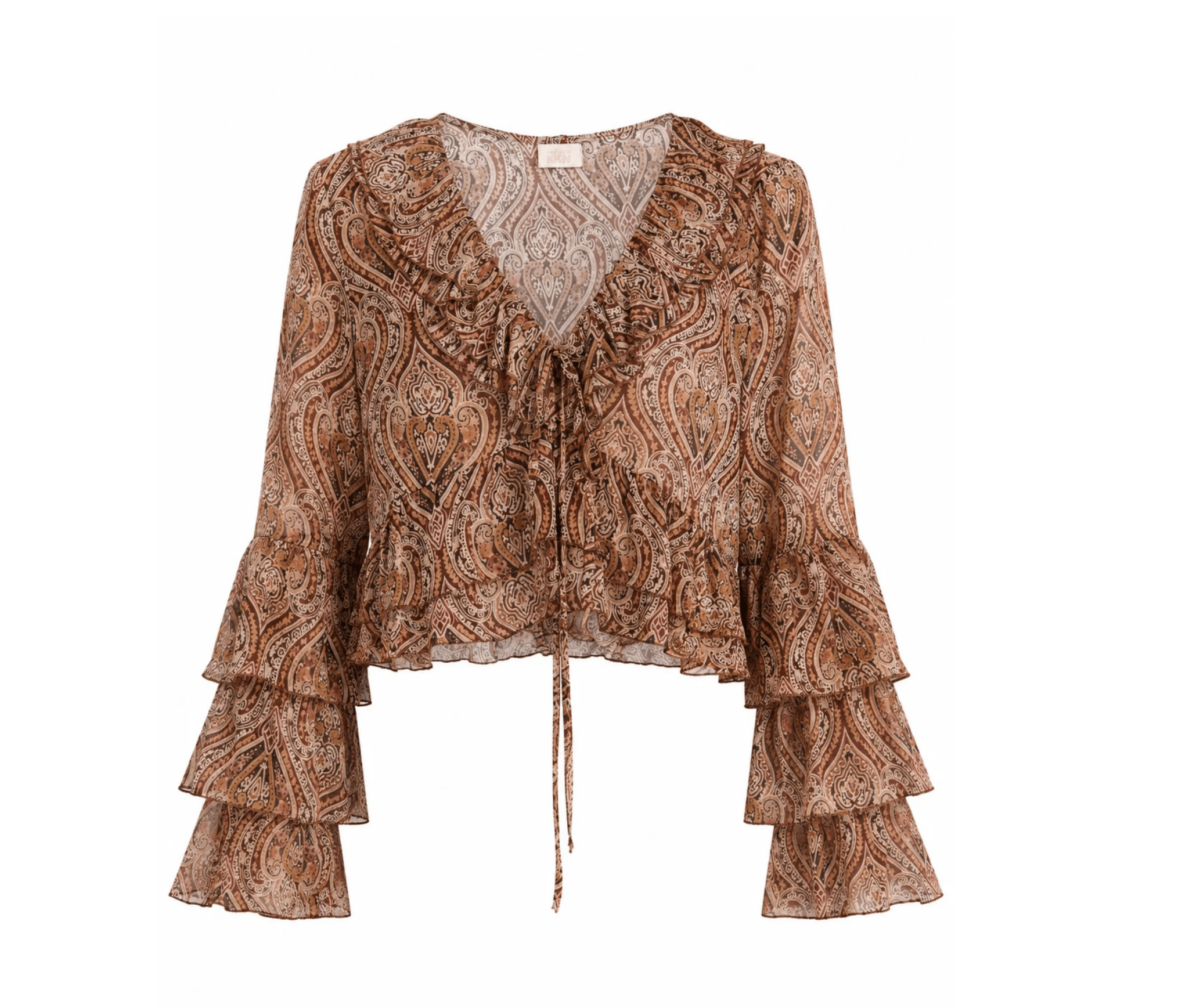 Camel Paisley Frill Blouse - Amor Lafayette