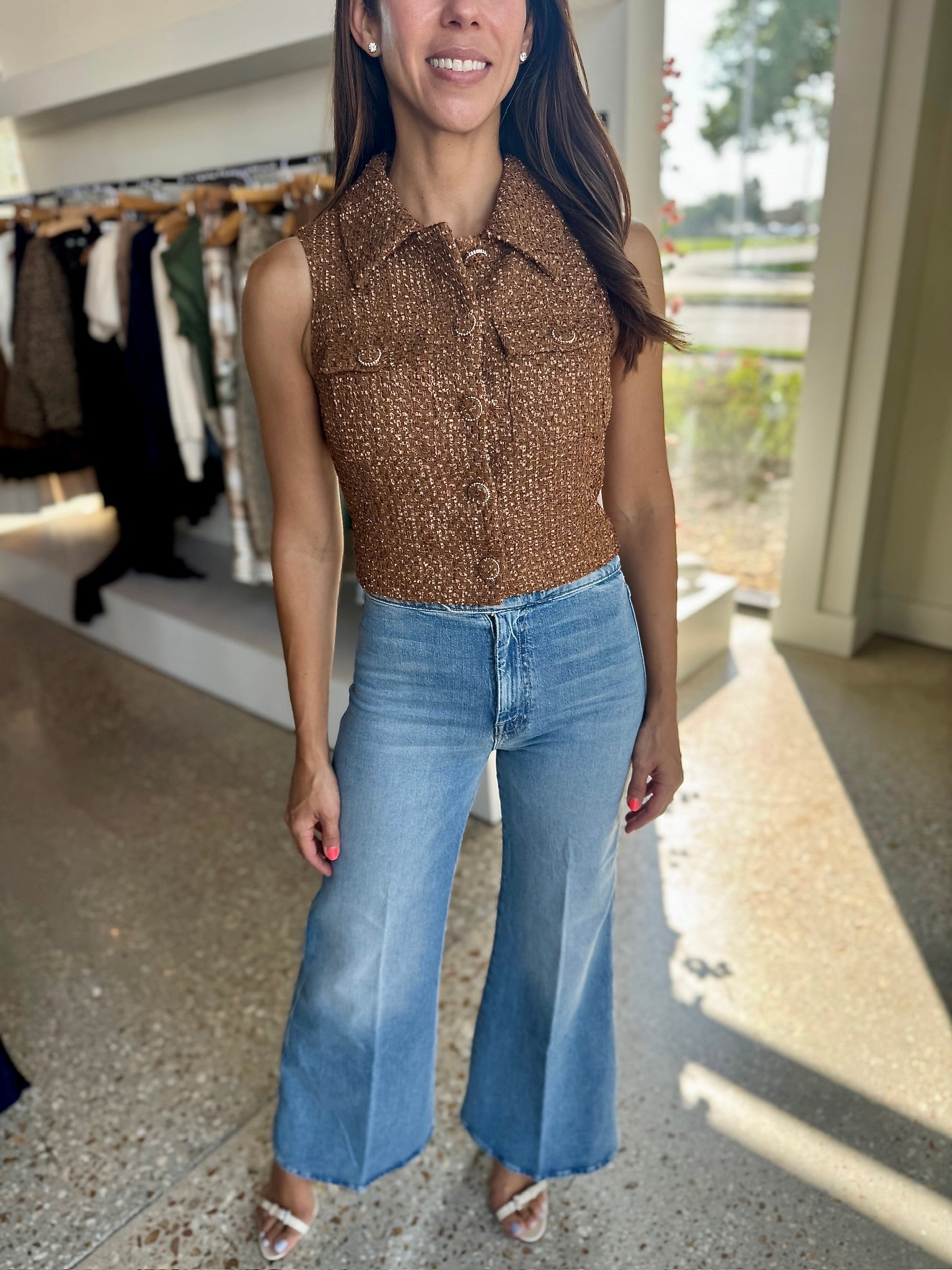 Camel Tweed Vest - Amor Lafayette