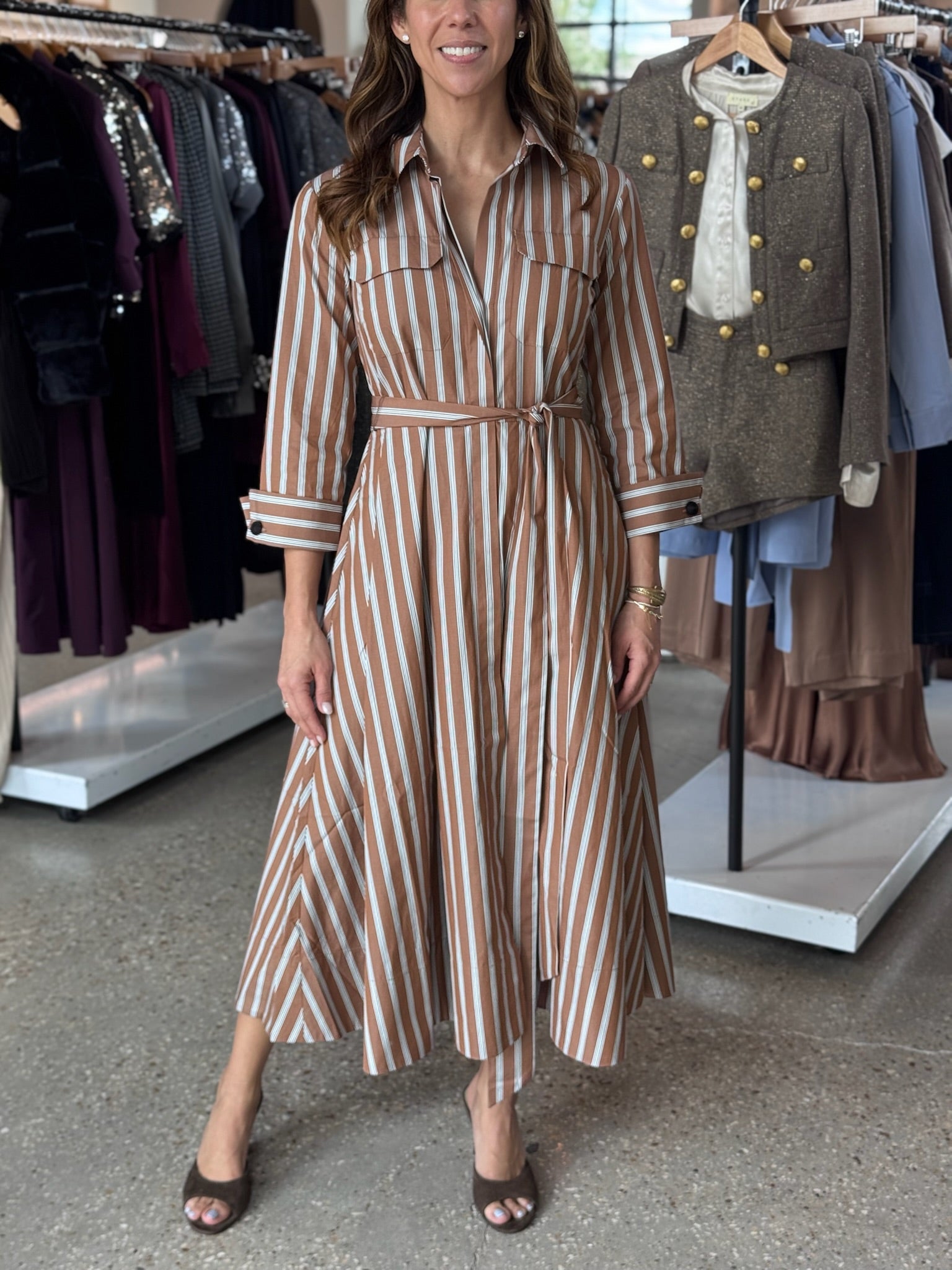 Camel/Coco Audrey 3/4 Sleeve Dress - Amor Lafayette