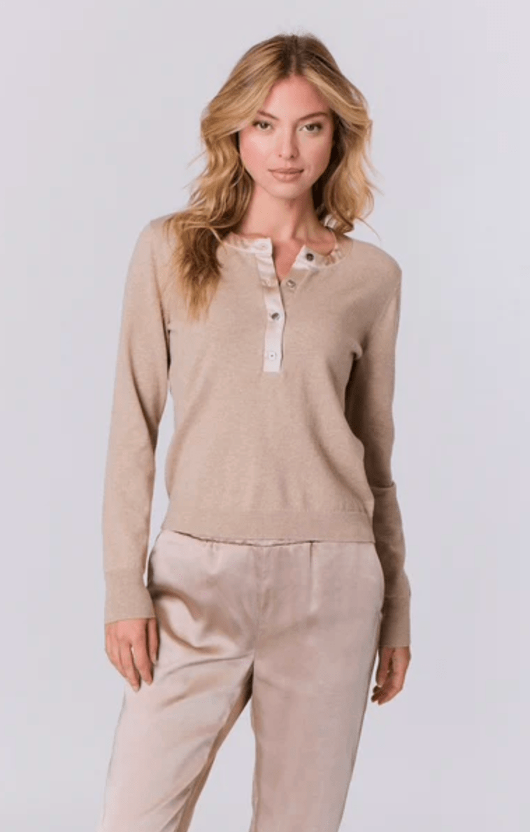 Cappuccino Stain Trimmed Henley - Amor Lafayette