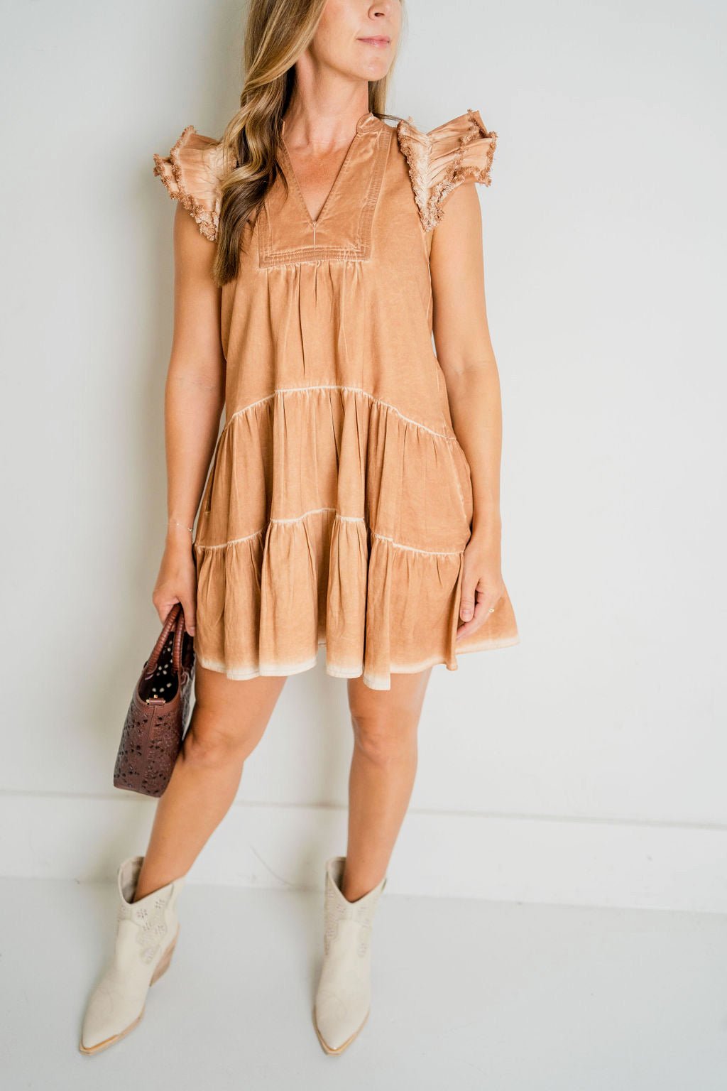 Caramel Washed Denim Dress - Amor Lafayette