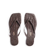Carob Croc Square Toe Lily Sandal - Amor Lafayette