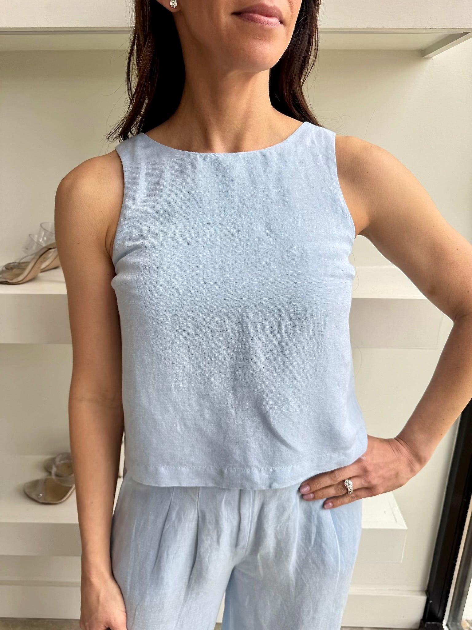 Cashmere Blue Birdie Linen Swing Top - Amor Lafayette