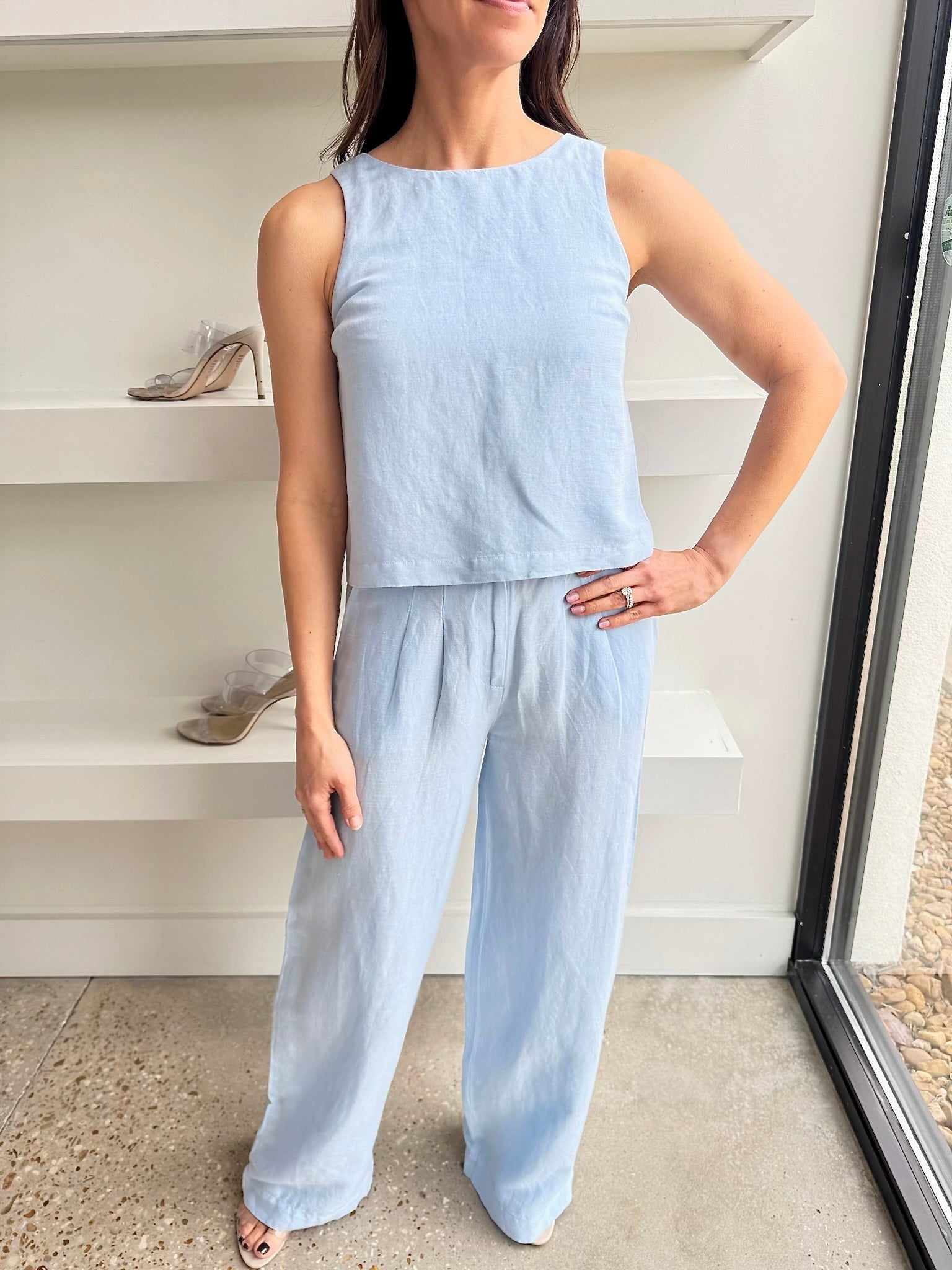 Cashmere Blue Birdie Linen Swing Top - Amor Lafayette