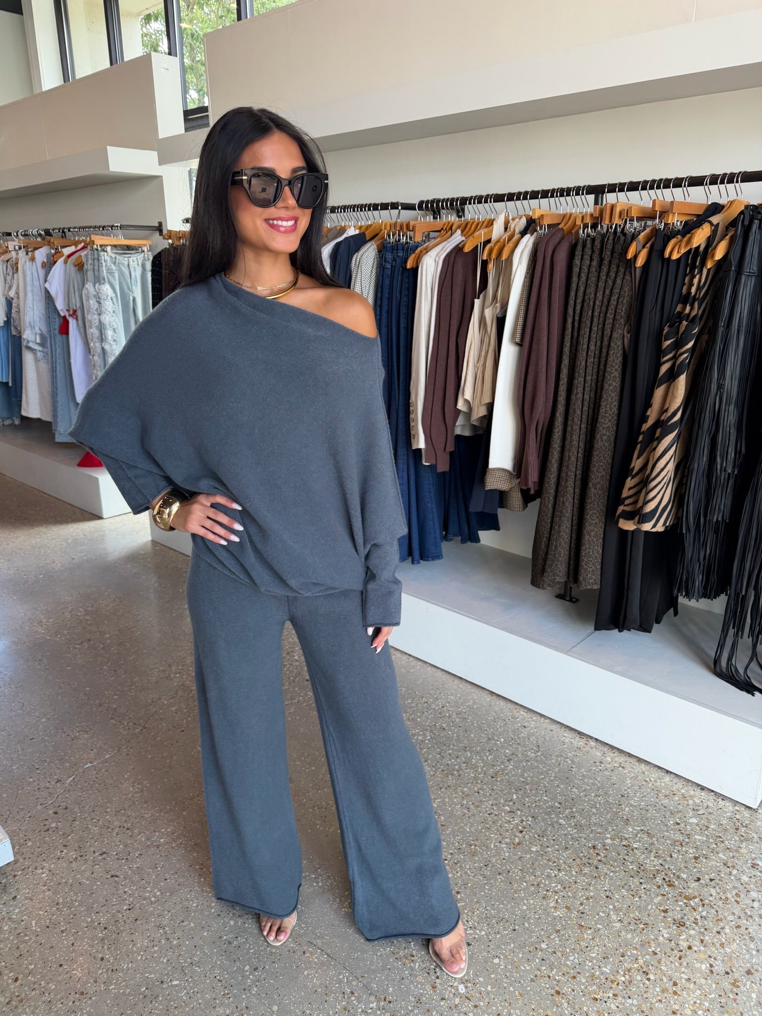 Charcoal Asymmetrical Sweater - Amor Lafayette