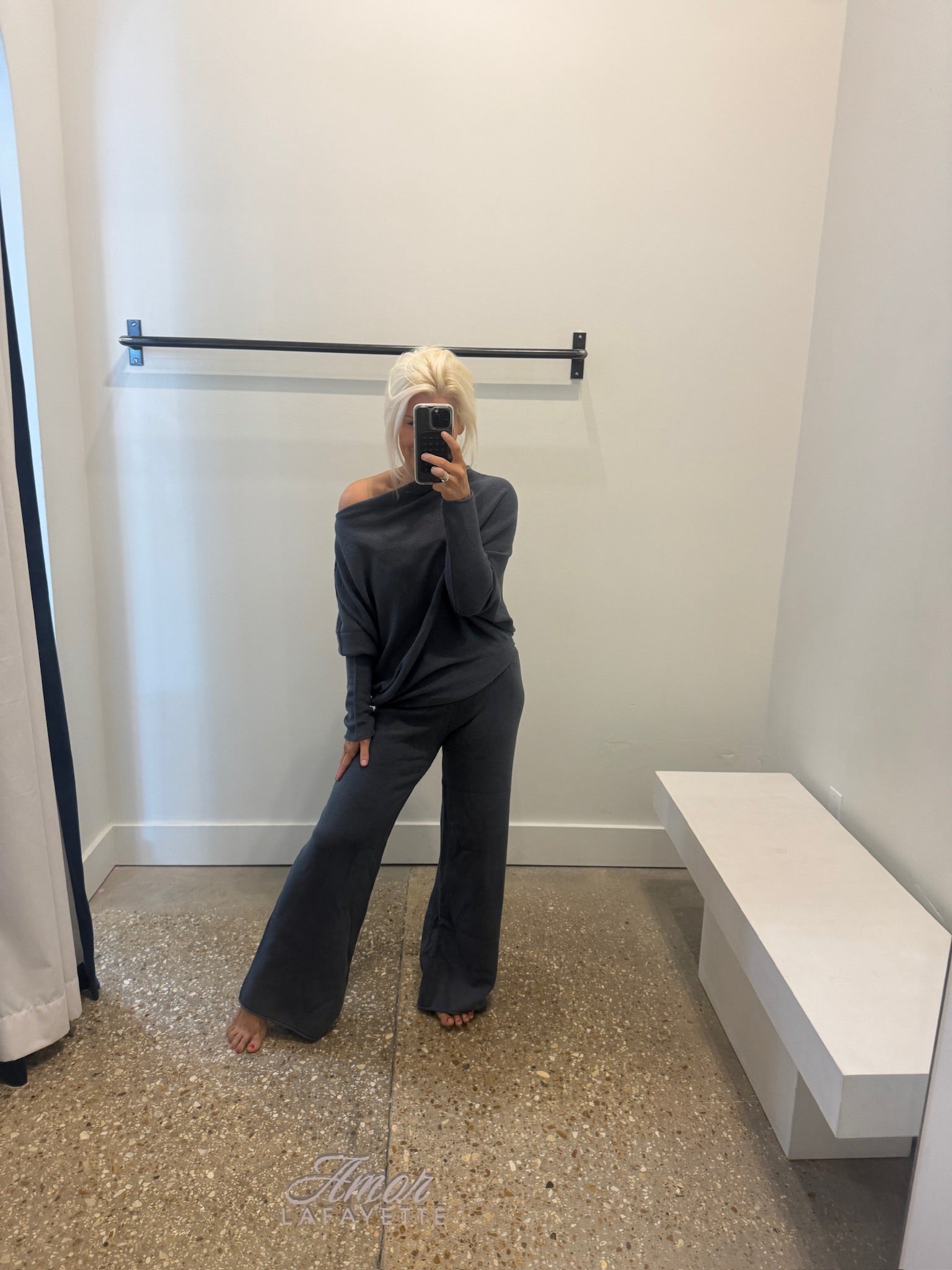 Charcoal Italian Knit Flared Pant - Amor Lafayette