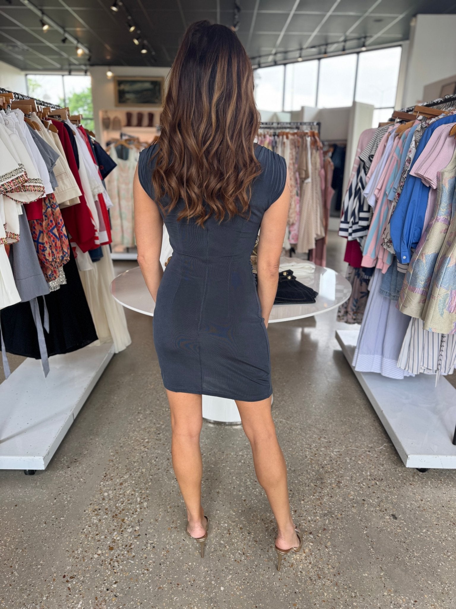 Charcoal Marisol High Neck Mini Dress - Amor Lafayette