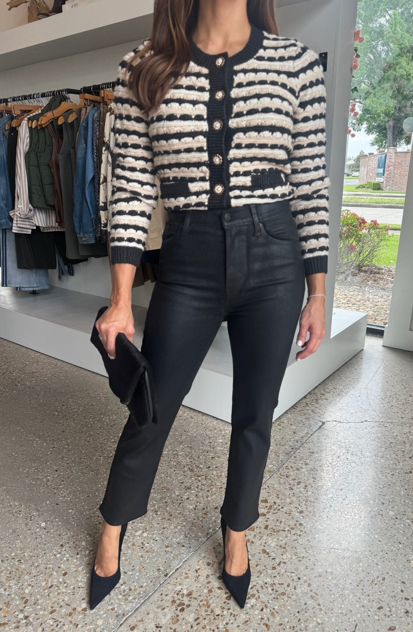 Charcoal Stripe Celine Cardi - Amor Lafayette