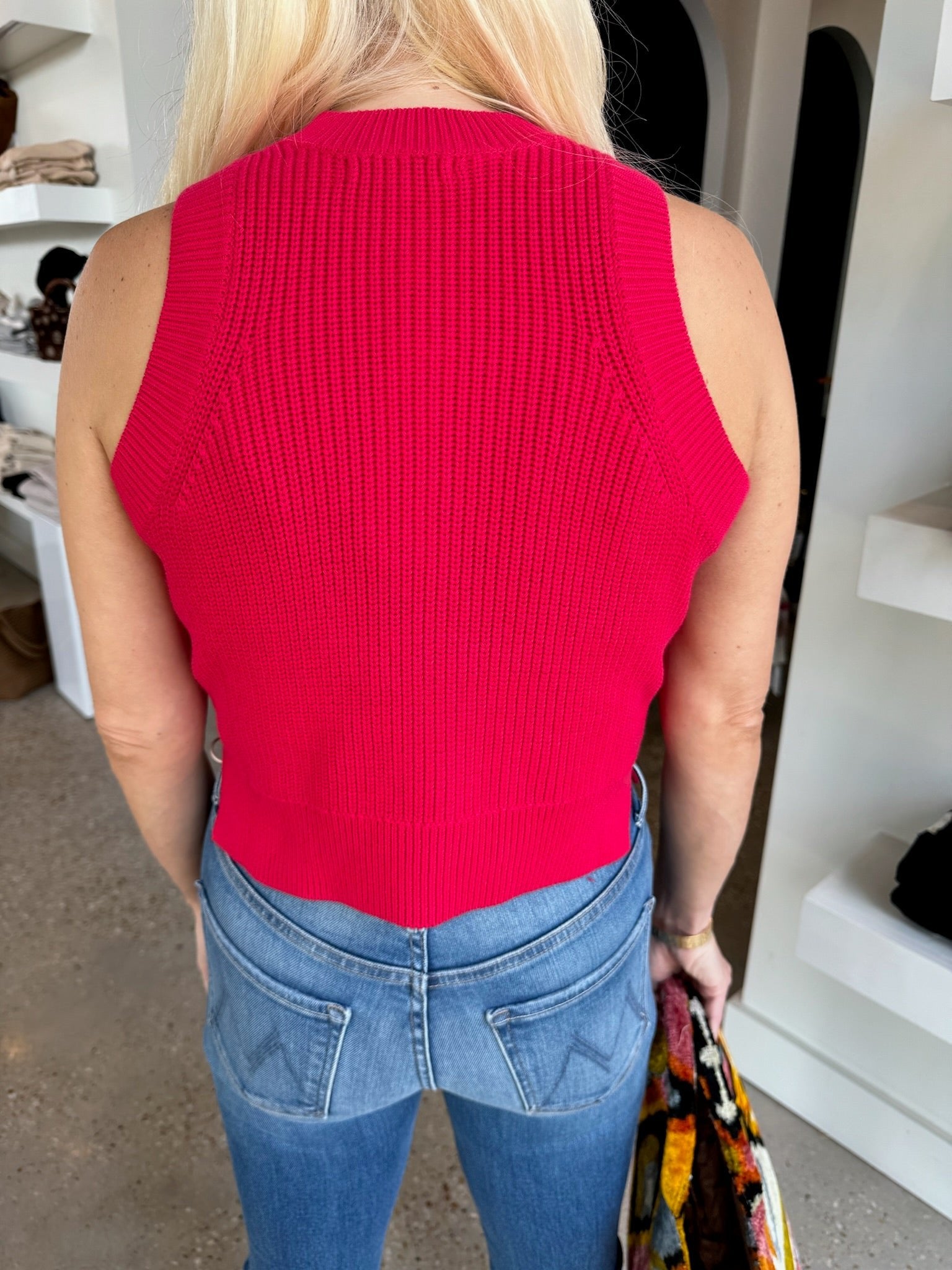 Cherry Red Demi High Crew Neck Tank Top - Amor Lafayette