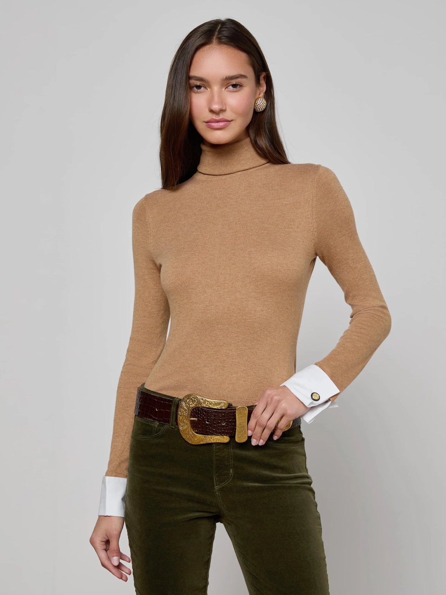 Chestnut Flora Poplin Cuff Sweater - Amor Lafayette