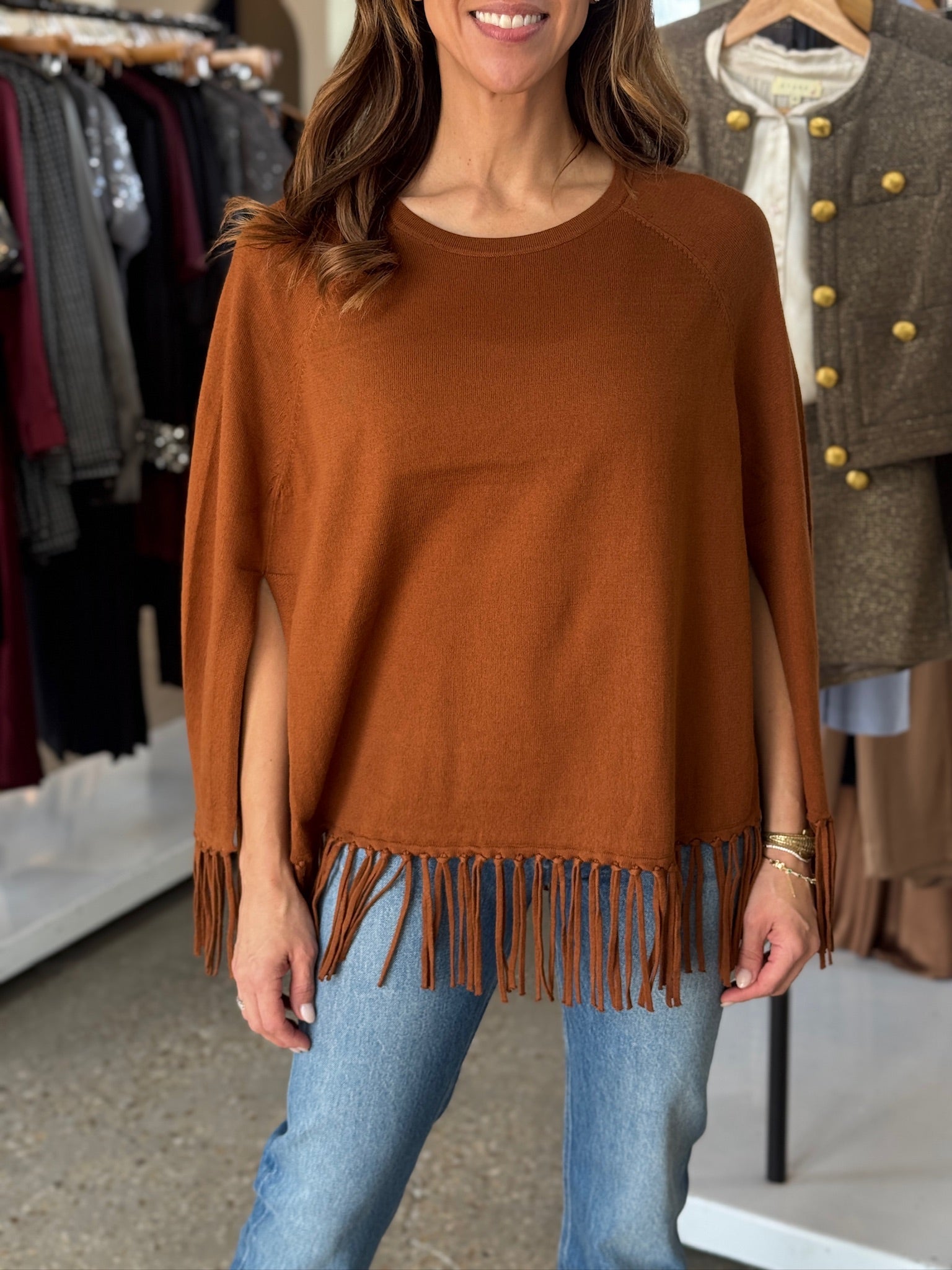Chestnut Fringe Cape - Amor Lafayette