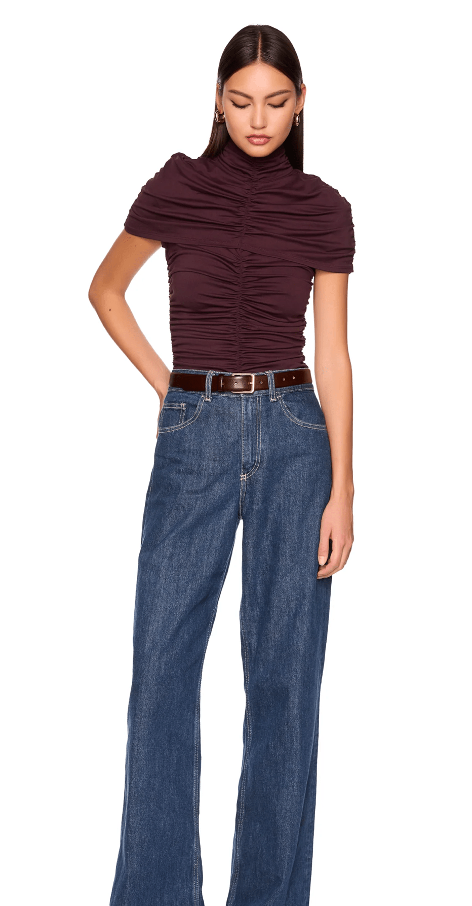 chianti moch neck overlay gathered top - Amor Lafayette