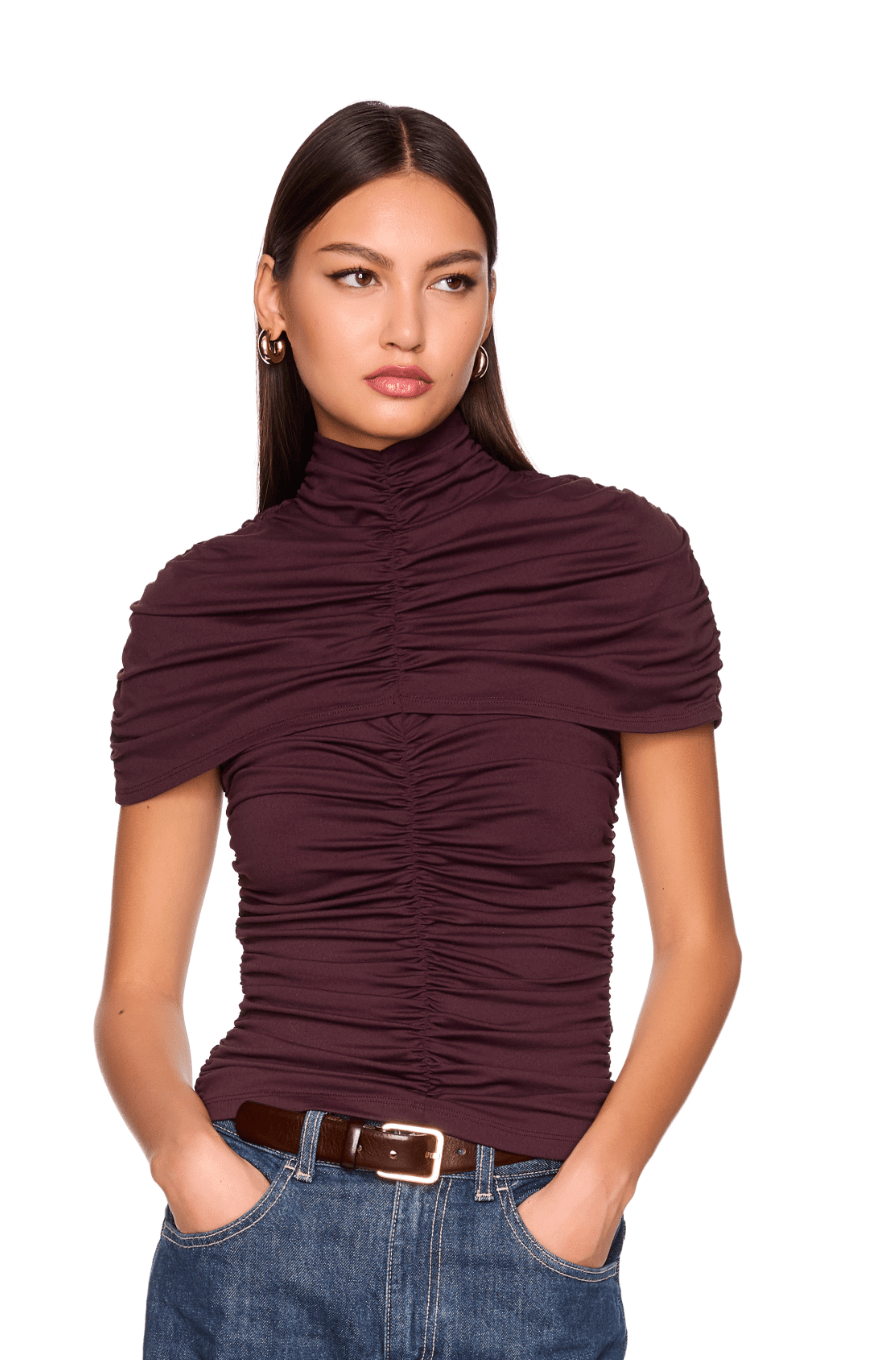chianti moch neck overlay gathered top - Amor Lafayette