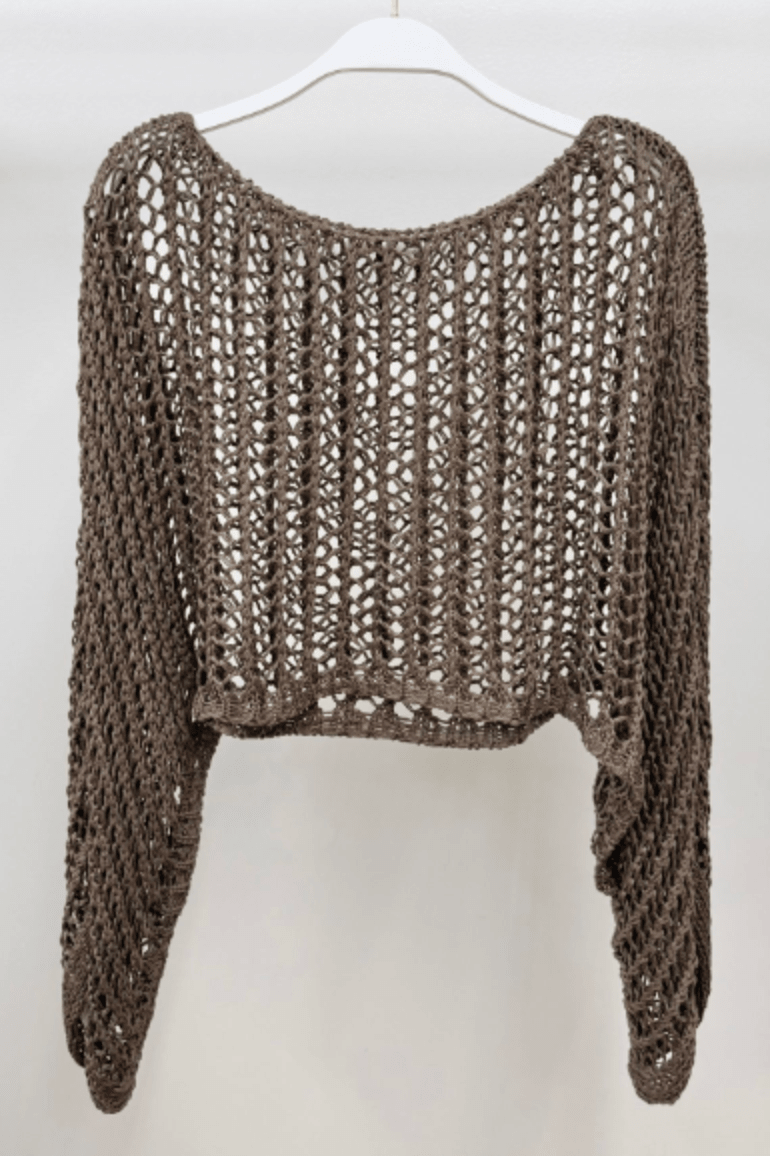 Chocolate Brown Crochet Knit Top - Amor Lafayette