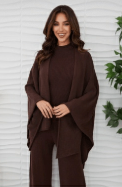 Chocolate Brown Knit Dolman Cardigan - Amor Lafayette