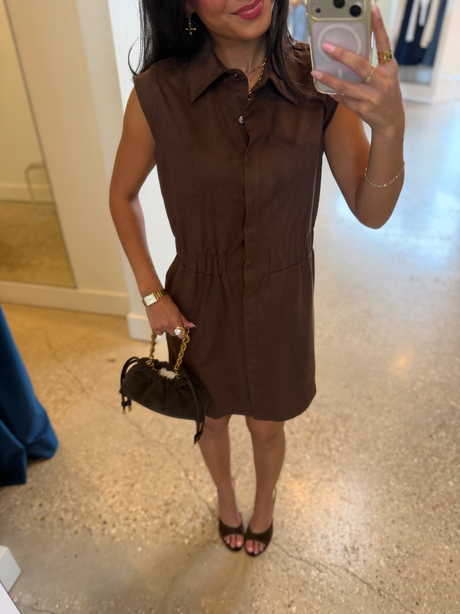 Chocolate Elastic Waist Dress - Amor Lafayette