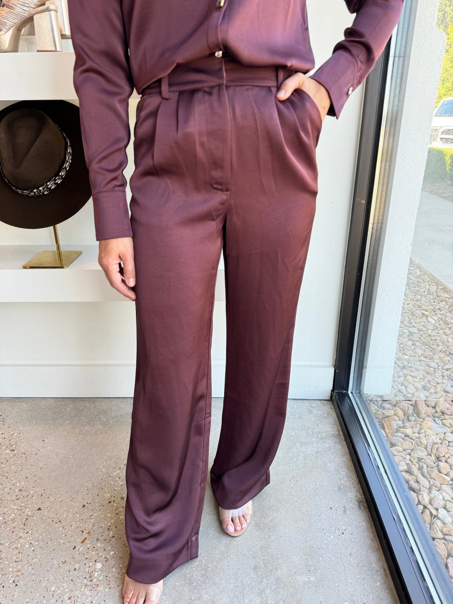 Chocolate Joan Satin Pants - Amor Lafayette