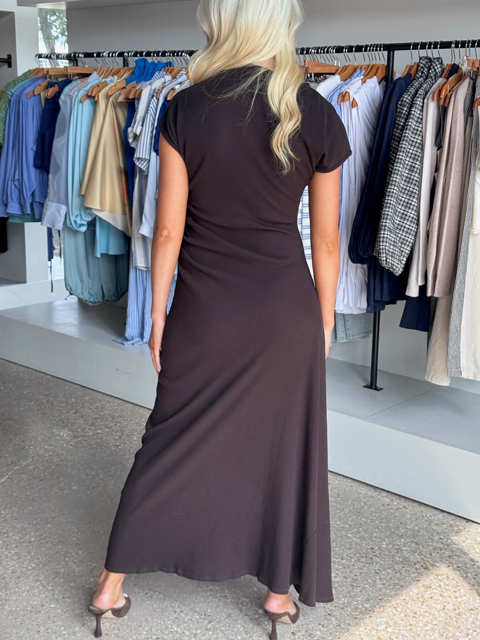 Chocolate Kira Sculptural Dress - Amor Lafayette