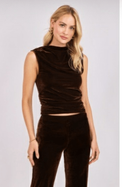 Chocolate Midnight Oil Velvet Top - Amor Lafayette