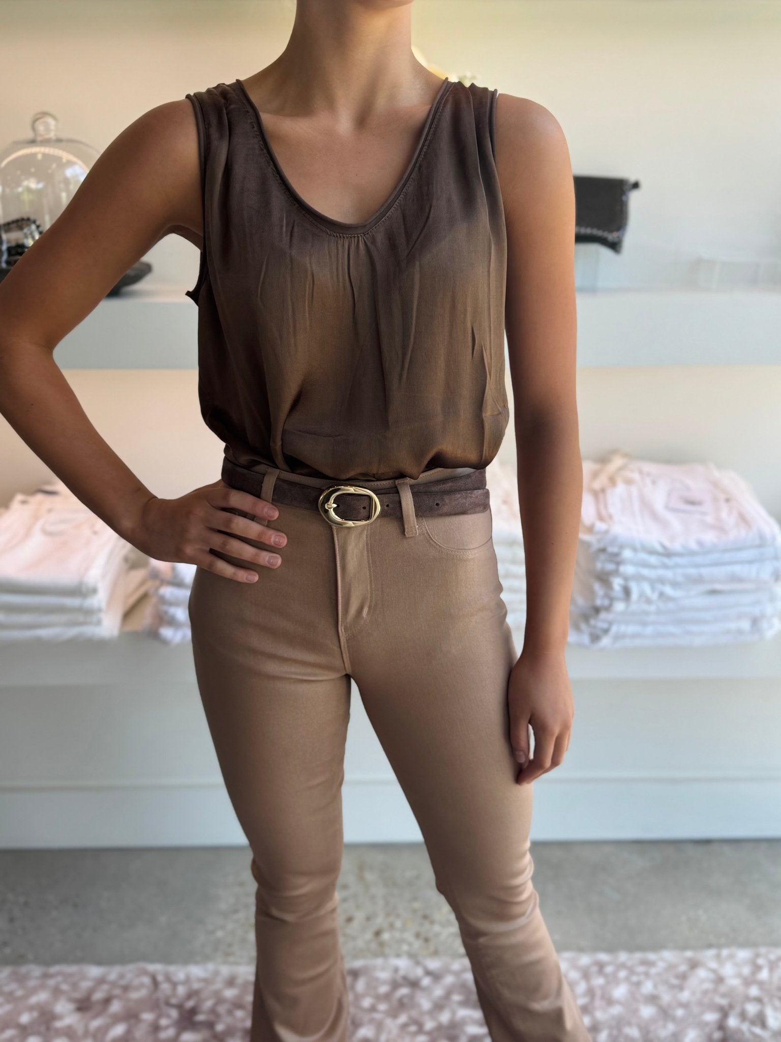 Chocolate Viscose Tank Top - Amor Lafayette