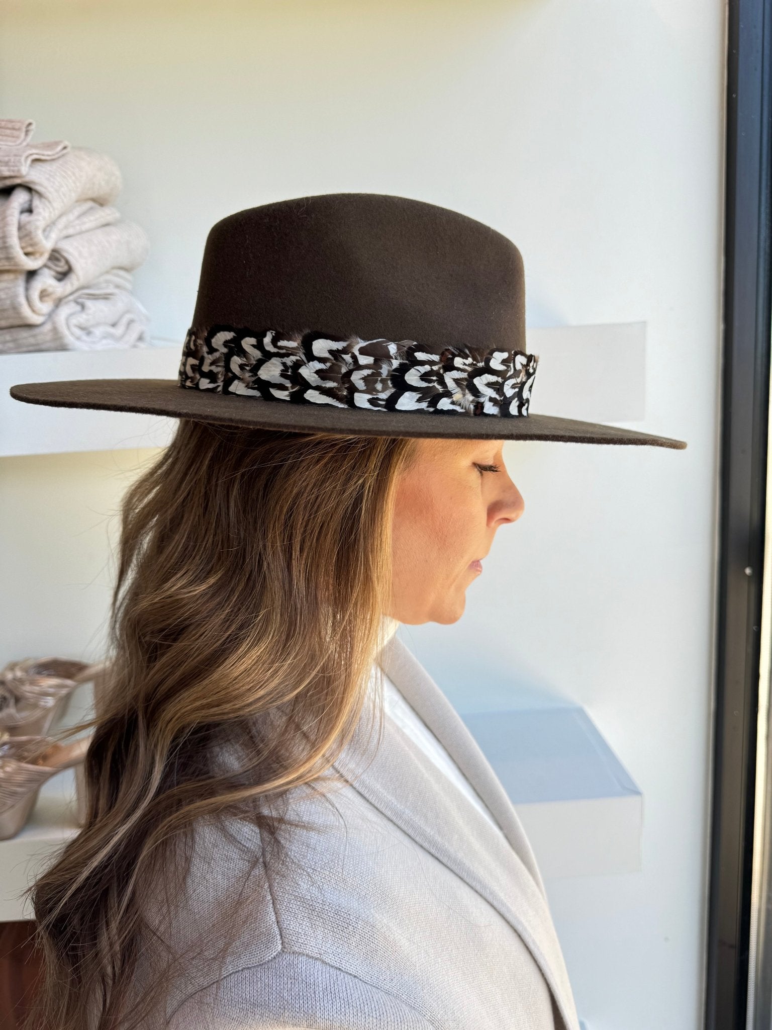 Chocolate Wool Feather Hat - Amor Lafayette