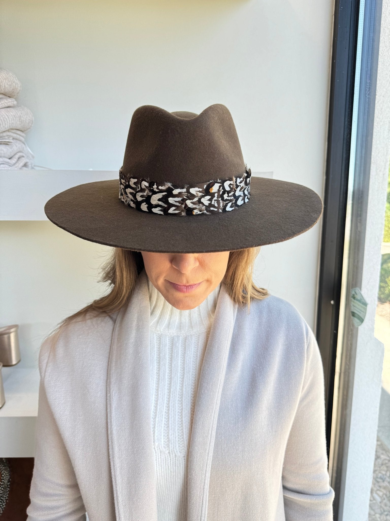 Chocolate Wool Feather Hat - Amor Lafayette