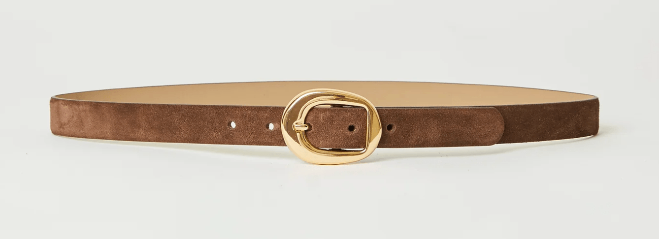 Chocolate/Gold Greyson Mini Suede Belt - Amor Lafayette