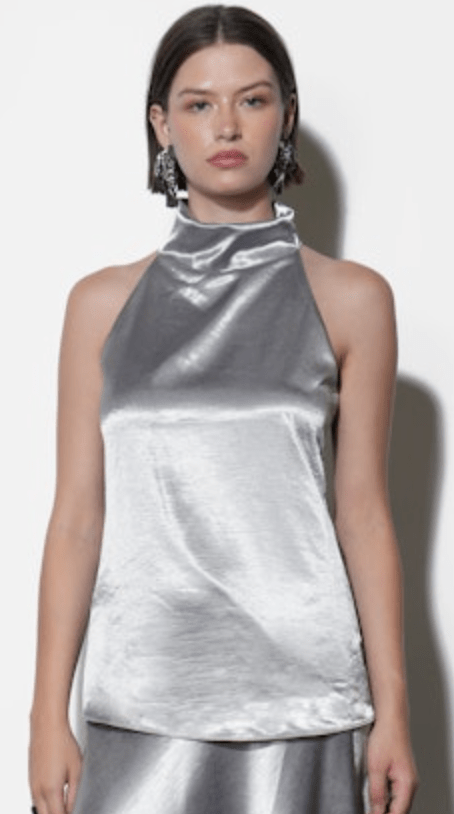 Chrome Addison Cowl Funnel Neck Halter Top - Amor Lafayette