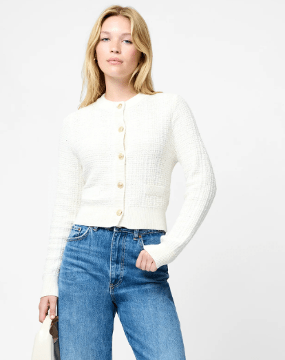 Classic Cream/Gold Lurex Tweed Knit Cardigan - Amor Lafayette