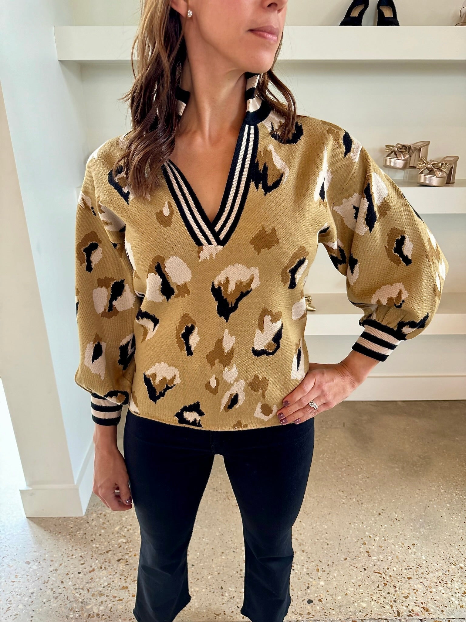 Cocoa Brushed Intarsia Knit Lolli Sweater - Amor Lafayette