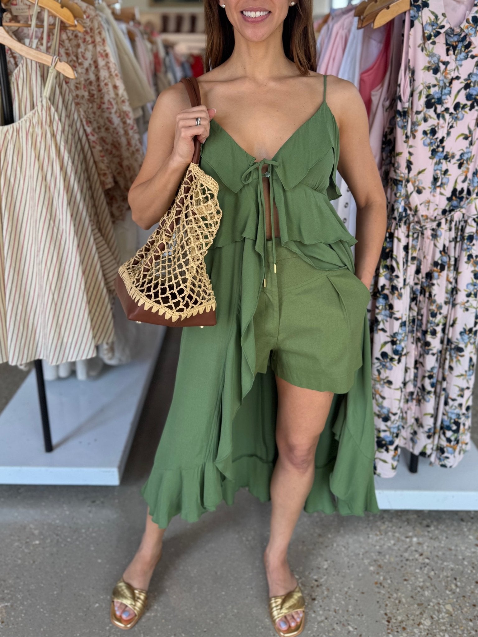 Coconut Green Ruffle Detail Tunic - Amor Lafayette