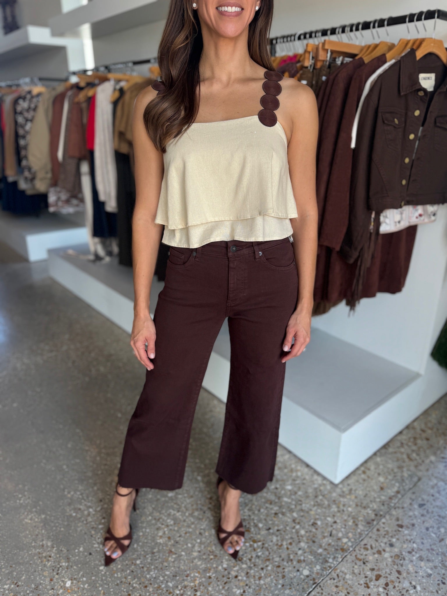Coffee Bean Saige Wide Leg Crop - Amor Lafayette