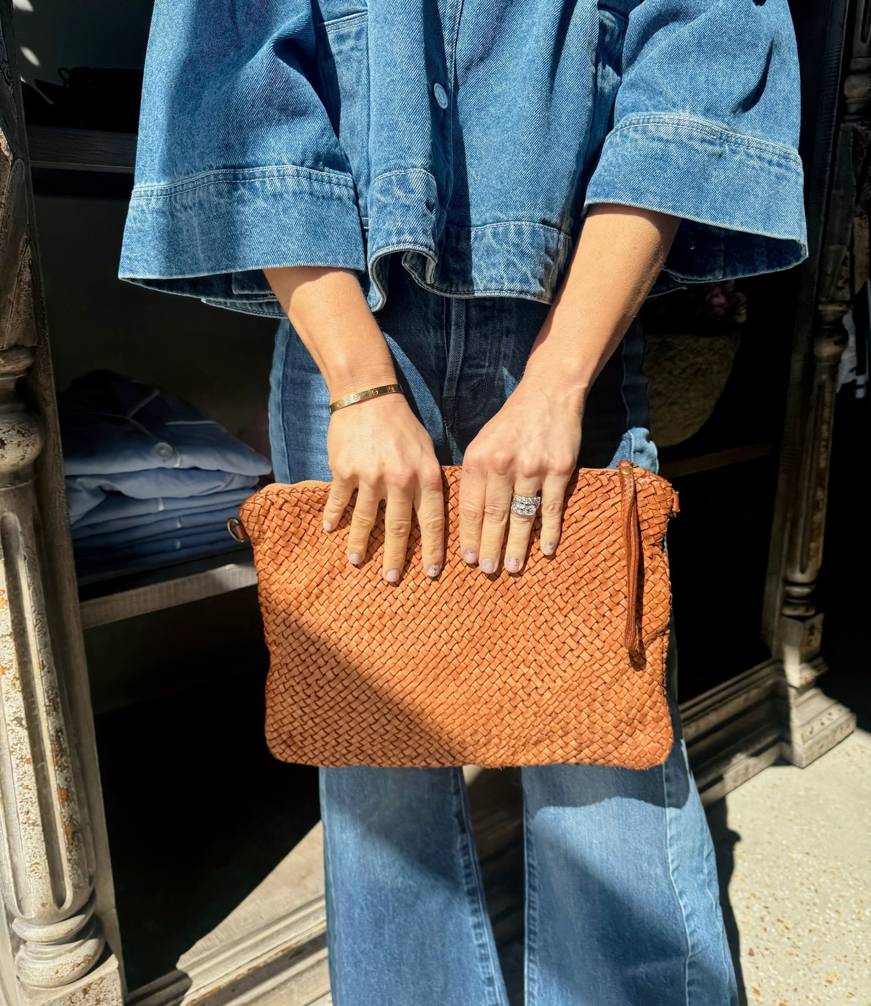 Cognac Braided Crossbody - Amor Lafayette