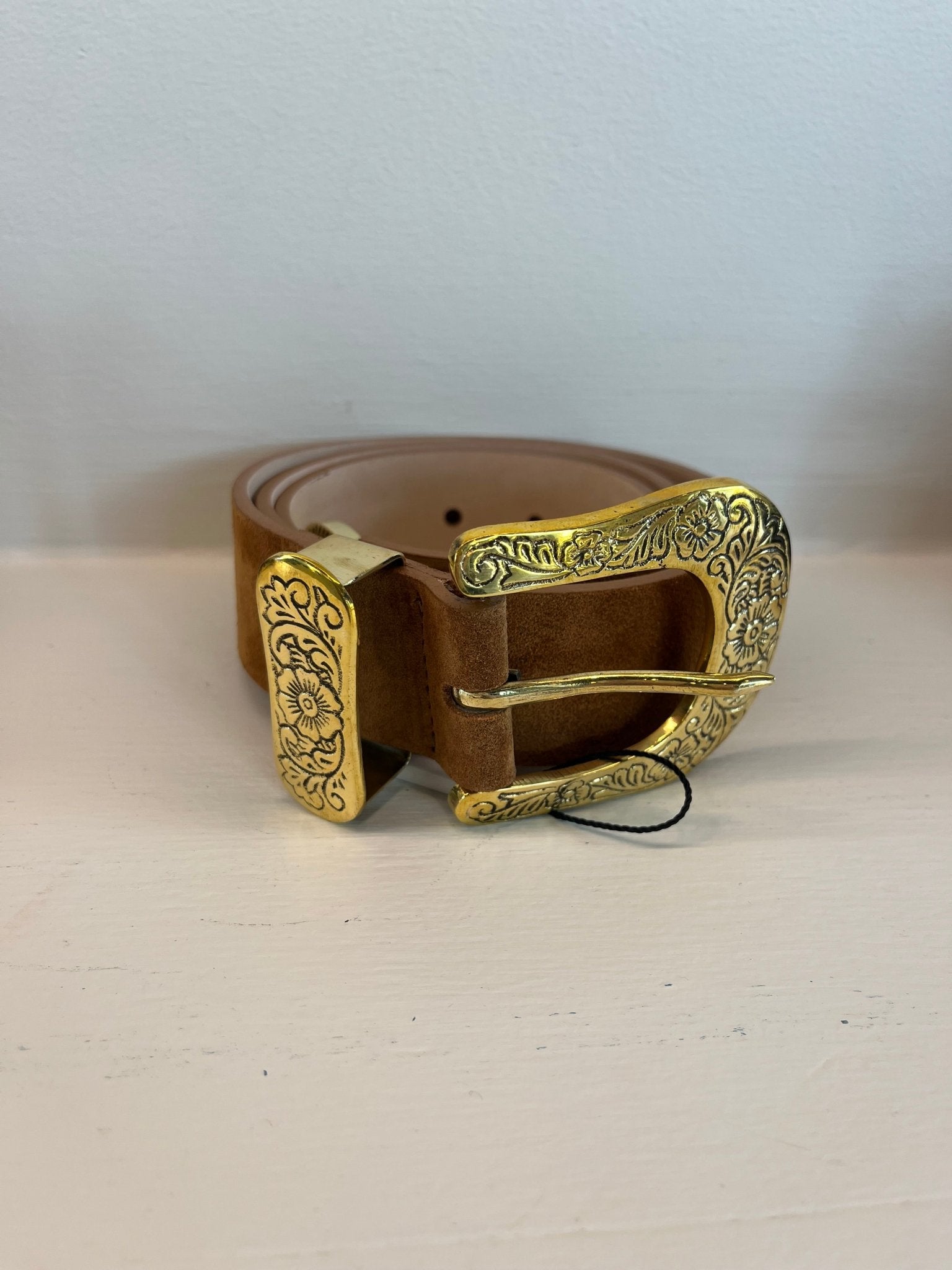 Cognac Suede Otera Wide Leather Belt - Amor Lafayette
