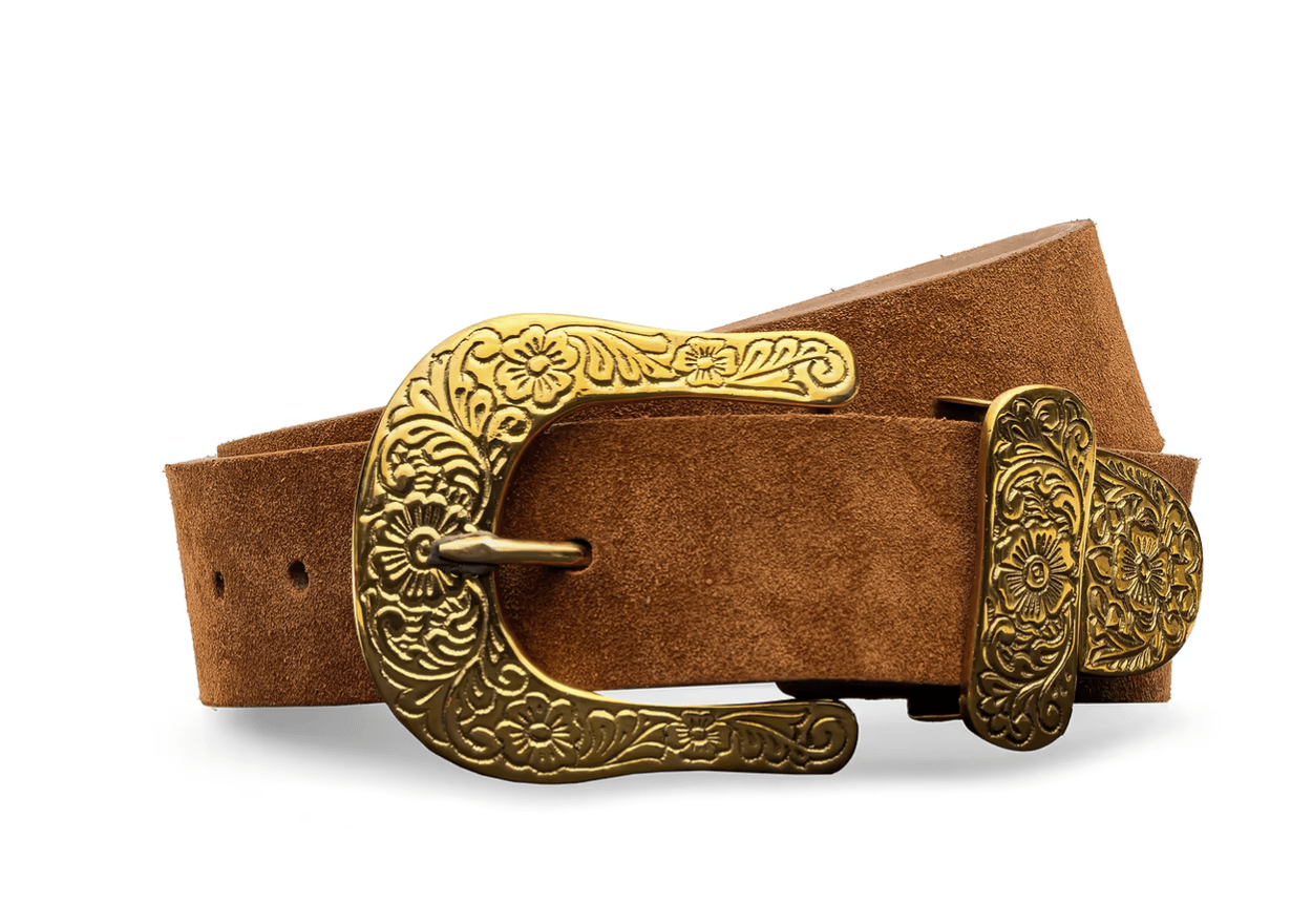 Cognac Suede Otera Wide Leather Belt - Amor Lafayette